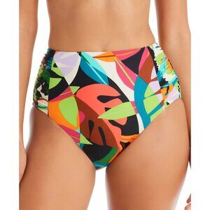 Bar III Womens Medium Tropical Dreams Side-Shirred High-Waist Bikini Bottoms 411